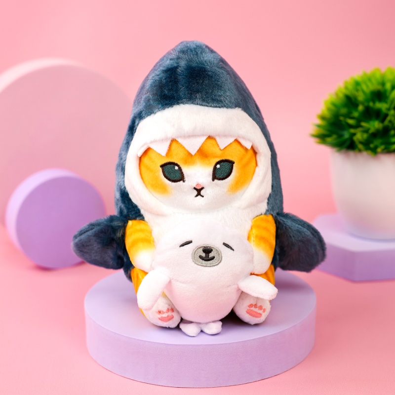 Мягкая игрушка "Котик в акуле" с нерпой, 20 см