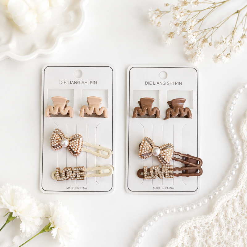Набор заколок "Pearl&Crystal Clips" love 4шт, (в ассортименте)