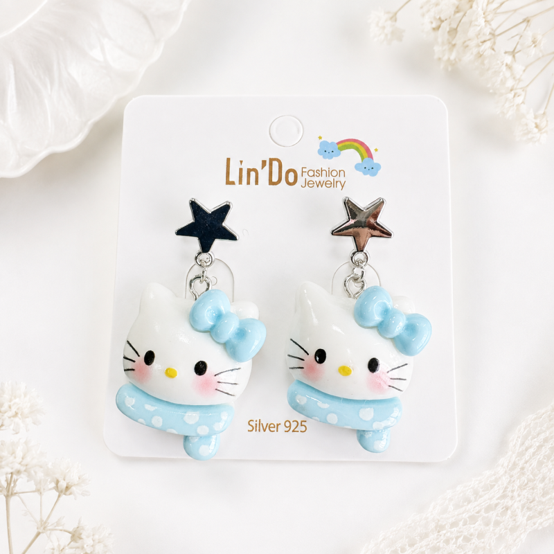Серьги "Kt star" голубой, 1шт