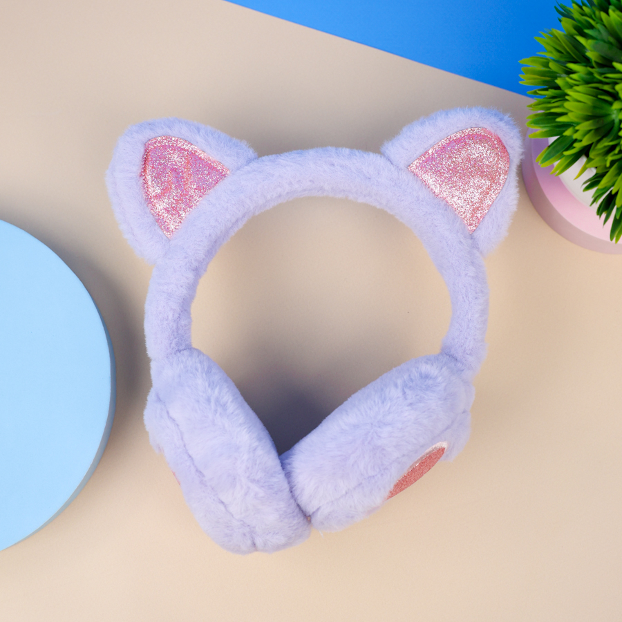 Меховые наушники "Кошечка" Сердце, фиолетовый