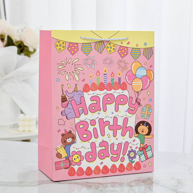 Подарочный пакет "Happy Birthday" розовый 14х7х15,5см