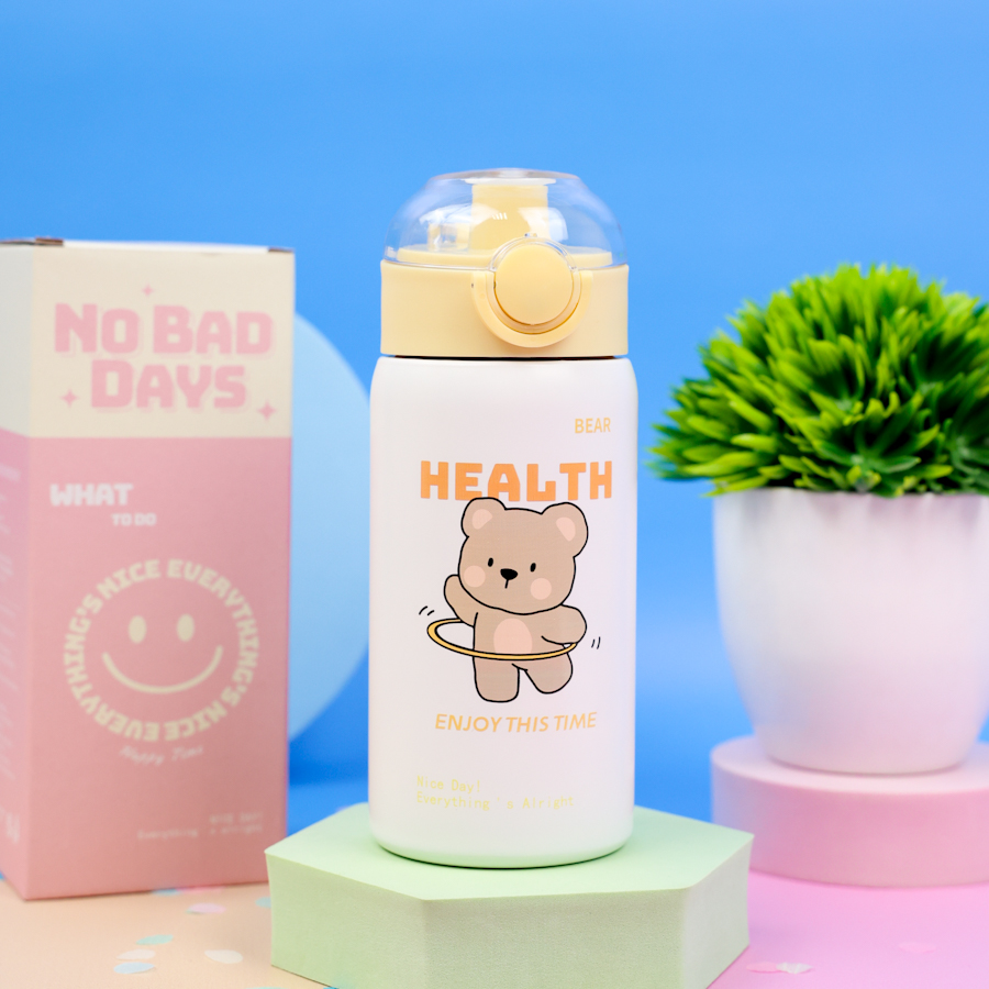 Термос "Health" с трубочкой, бело-желтый, 400 мл.