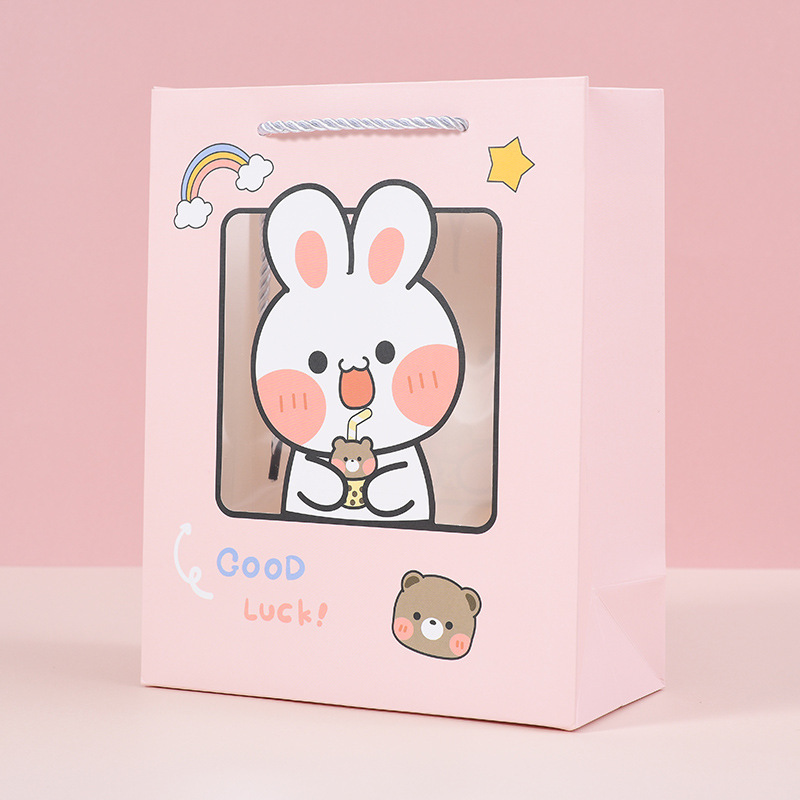 Подарочный пакет "Good Luck" Розовый кролик 14,5х10х19,5см