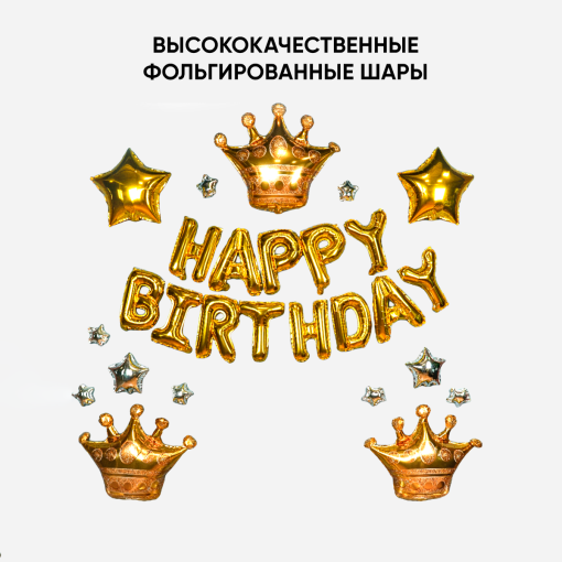 Набор шаров "Happy Birthday" gold оптом