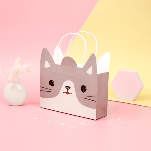 Подарочный пакет "Котик" серый, 17,5х12,5х5см 