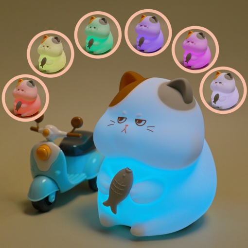 Ночник "Котик с рыбкой" трехцветный, 11,5см  оптом