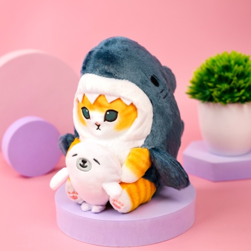 Мягкая игрушка "Котик в акуле" с нерпой, 20 см