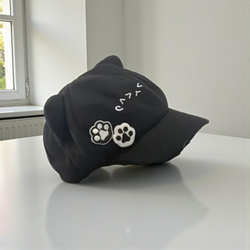 Бейсболка плюшевая "Cats paws" с ушками, черный (55-60см)