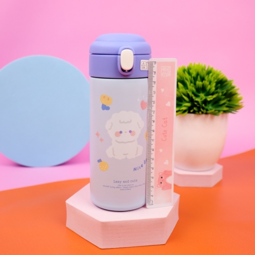 Термос "Lazy and Cute" с трубочкой, сине-фиолетовый, 380 мл. оптом