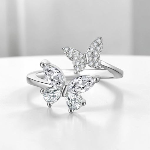 Кольцо "Sparkling butterflies" серебряно-белый