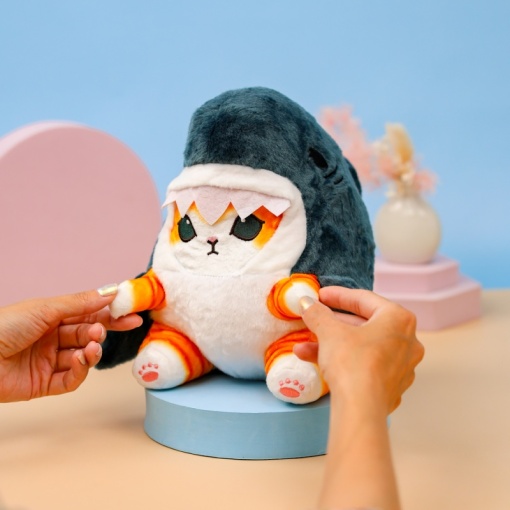 Мягкая игрушка "Котик в акуле" рыжий 23 см