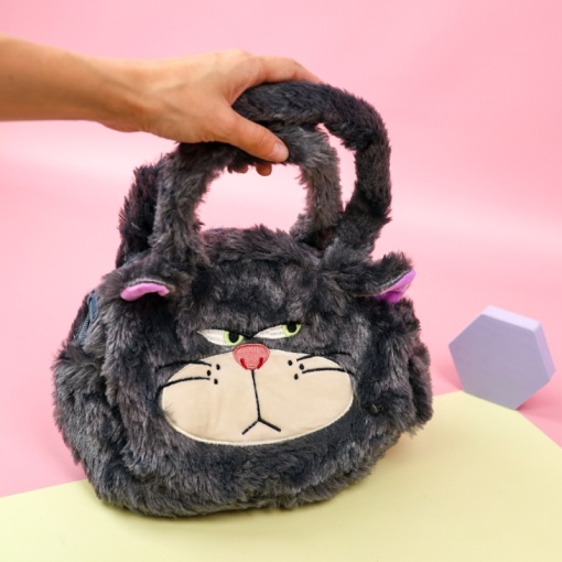 Сумка плюшевая "Кот" серый 
