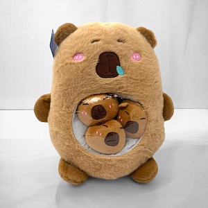 Мягкая игрушка "Мама капибара" 3 капибаренка, 30см