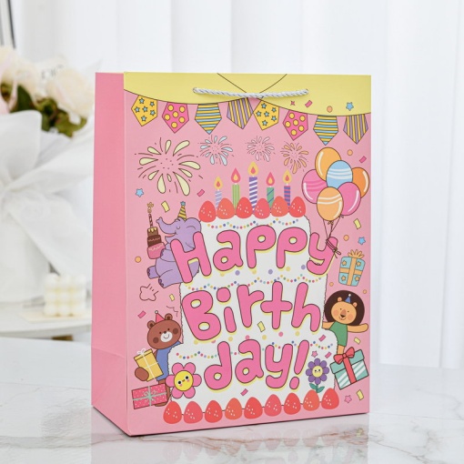 Подарочный пакет "Happy Birthday" розовый 14х7х15,5см