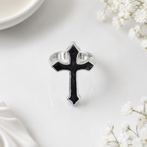 Кольцо "Mini cross" черный, 1шт