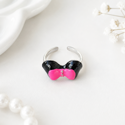 Кольцо "Pink bow" черный, 1шт