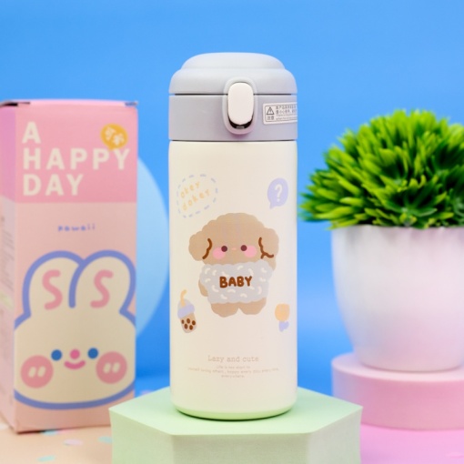 Термос "Lazy and Cute" с трубочкой, светло-серый, 380 мл. оптом
