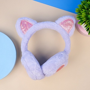 Меховые наушники "Кошечка" Сердце, фиолетовый